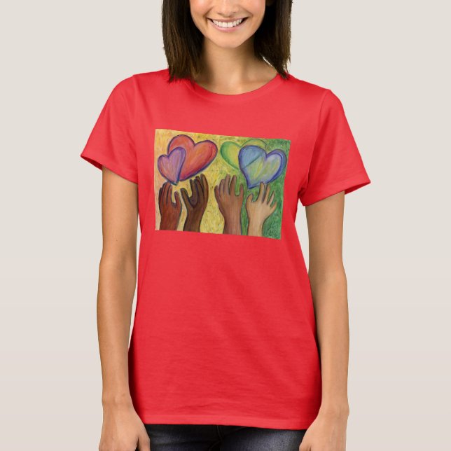 Hearts & Händer Kärlek Diversity Art Art Anpassnin T Shirt (Framsida)