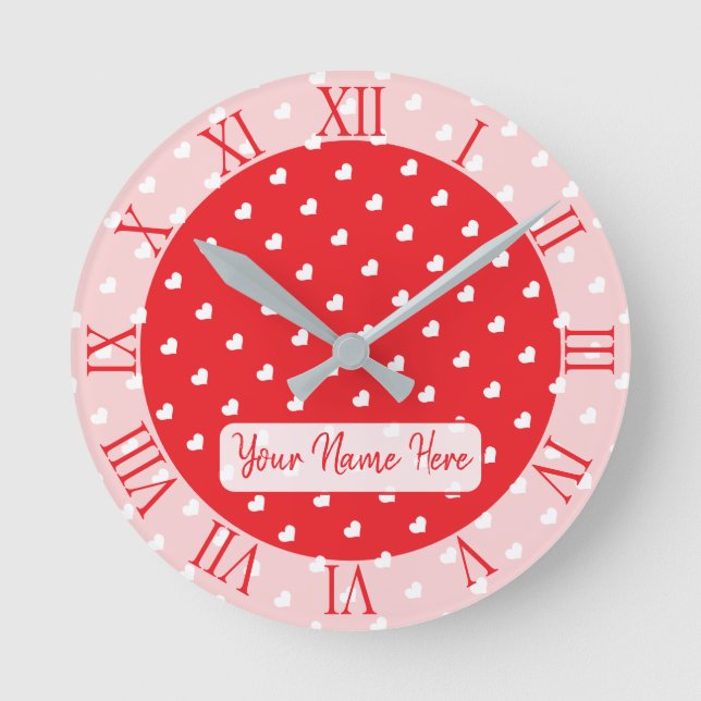 Hearts Happy Valentine’s Day Modern Love Pattern Rund Klocka (Framsida)