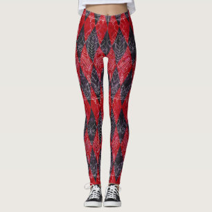 Hearts Harlequin Red Black White Leggings