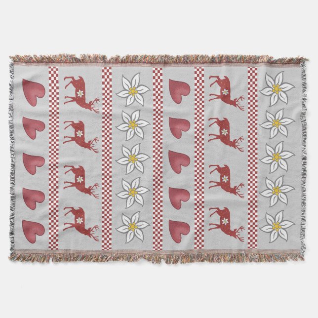 Hearts Hjort och Edelweiss Throw Blanket Mysfilt (Framsidan)