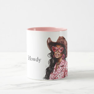 Hearts Howdy Black Dam Cowgirl Mugg