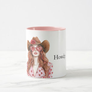 Hearts Howdy Red Hair Cowgirl Mugg