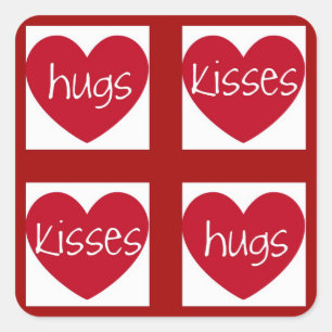 Hearts, Hugs och Kisses Fyrkantigt Klistermärke