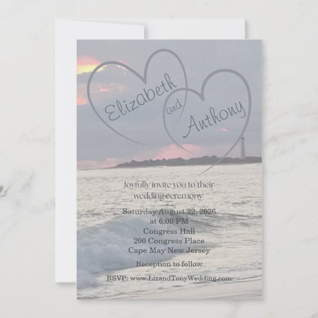 Hearts in the Sky Beach Wedding Invitation Inbjudningar (Framsida)