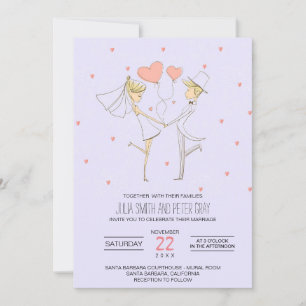 Hearts Kärlek Bride och Groom Tecknad Bröllop Inbjudningar