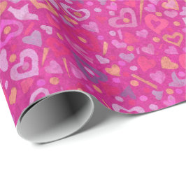 Hearts Kärlek Collage Mönster Rosa Fuchsia Magenta Presentpapper