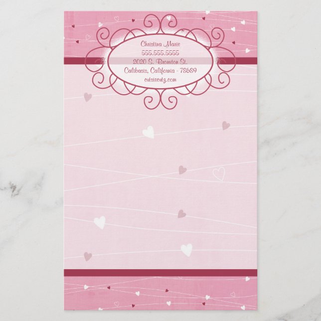 Hearts & Kärlek Letterhead Stationery Brevpapper (Framsida)
