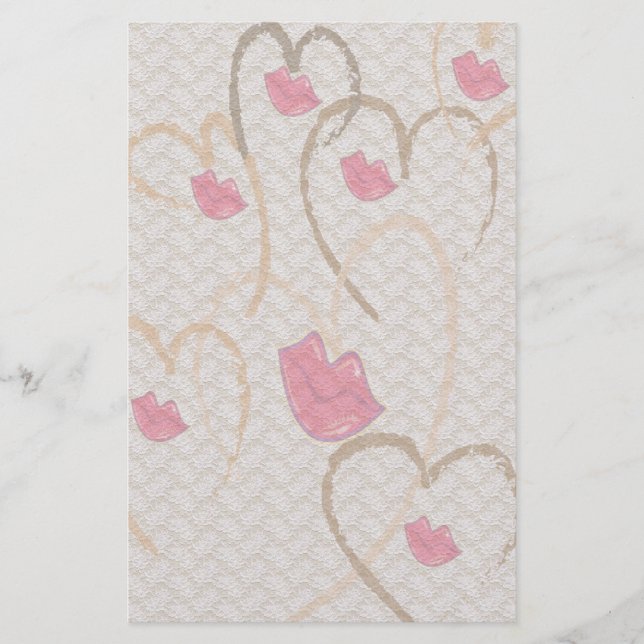 Hearts Kisses och Snöre Stationary Brevpapper (Framsida)