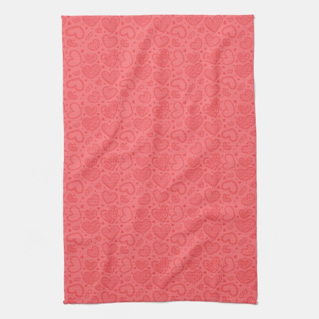 Hearts Kitchen Towel Red Kökshandduk (Vertikal)