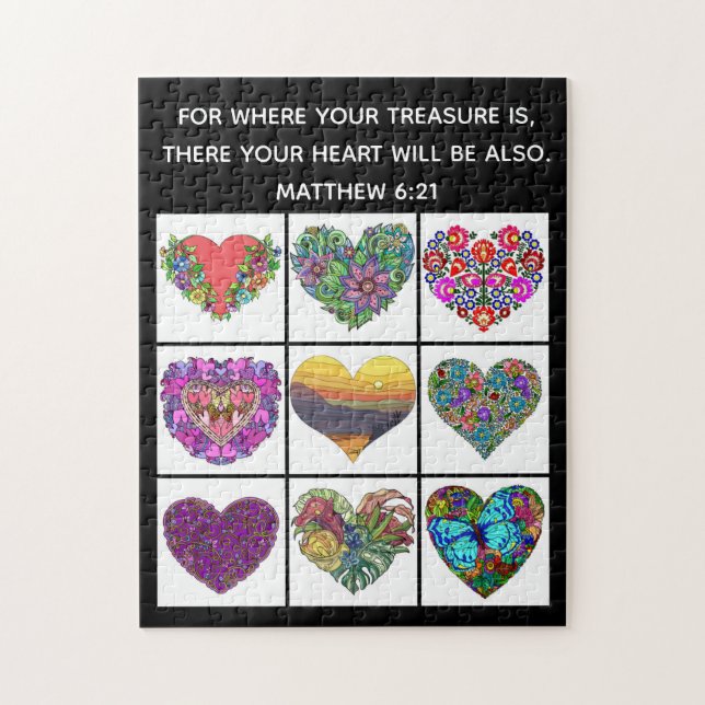 Hearts kollage, med Verse från Matthew 6:21 Pussel (Vertikal)