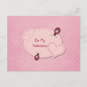 Hearts Ladybugs Valentine Postcard Helg Vykort