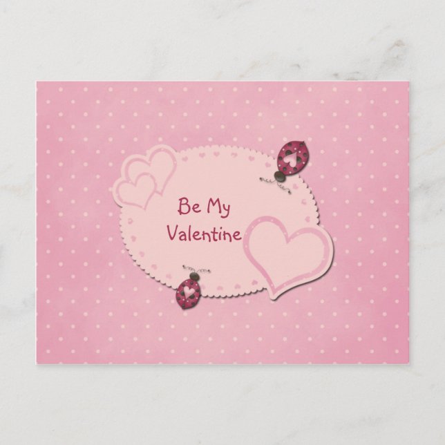 Hearts Ladybugs Valentine Postcard Helg Vykort (Framsida)