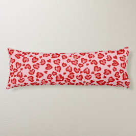 Hearts Leopard Mönster in Red på Kroppskudde