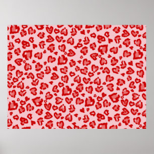 Hearts Leopard Mönster in Red på Poster