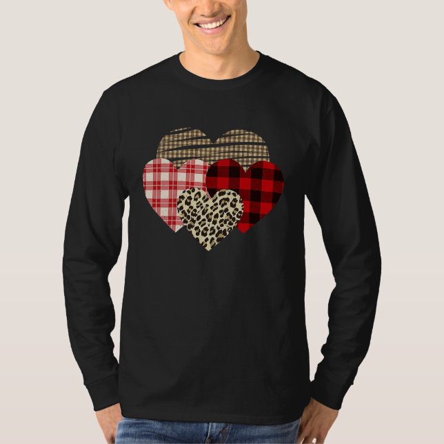 Hearts Leopard Plaid Buffalo Heart Love Valentine' T Shirt (Framsida)