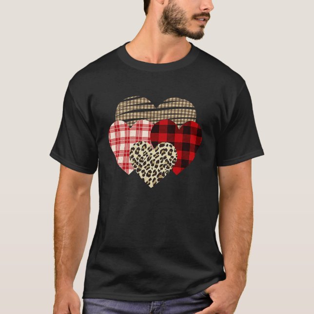 Hearts Leopard Plaid Buffalo Heart Love Valentine' T Shirt (Framsida)