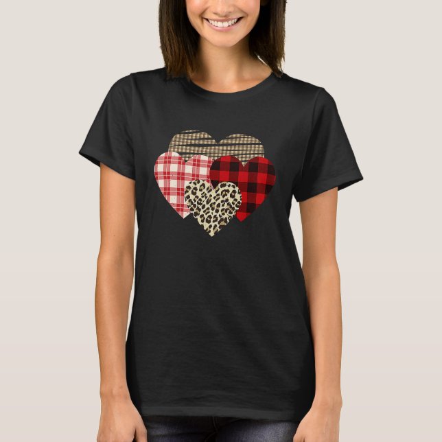 Hearts Leopard Plaid Buffalo Heart Love Valentine' T Shirt (Framsida)