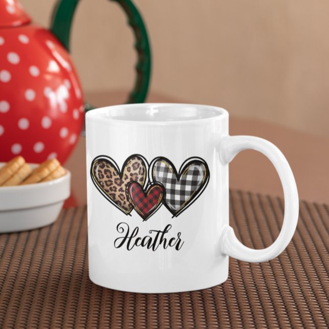 Hearts Leopard Play Valentines Personlig Kaffemugg (Skapare uppladdad)
