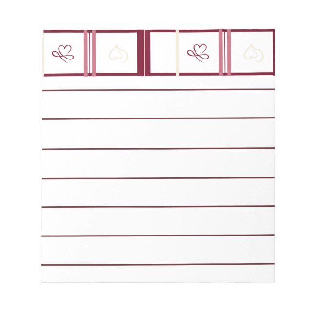 Hearts Lined Notepad – Whimsical Burgundy Design Anteckningsblock (Framsida)