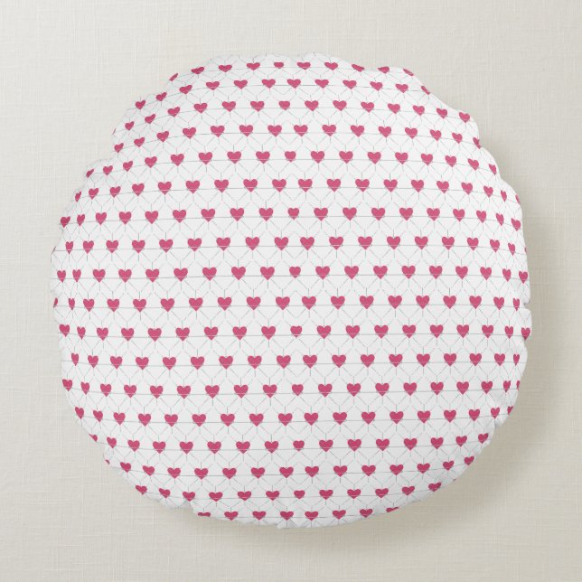 Hearts Linjer Graphic Valentines Kärlek Mönster Rund Kudde (Framsidan)