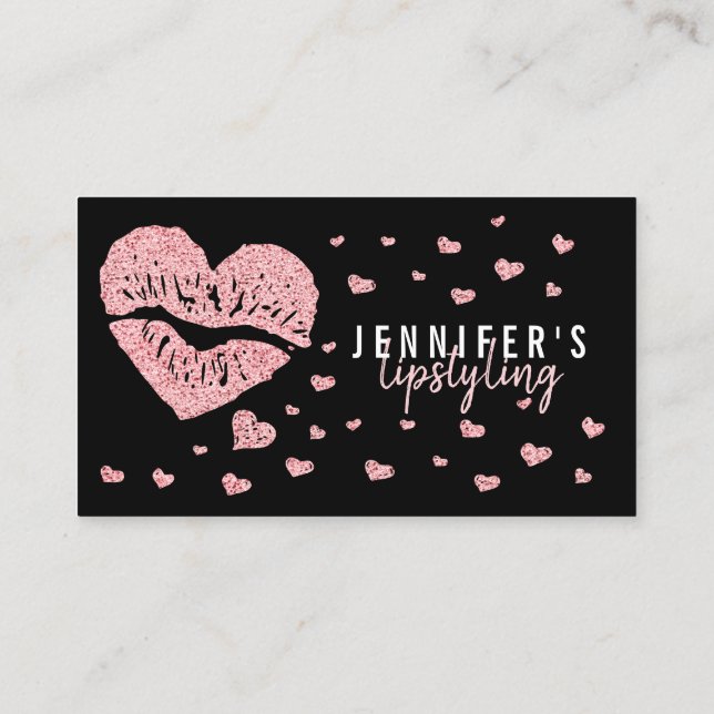 Hearts Lips Rose Gold Glitter Gloss Läppstift Varu Visitkort (Baksida)