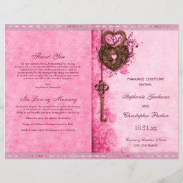 Hearts Lock Nyckel Rosa Bröllop Ceremony Program