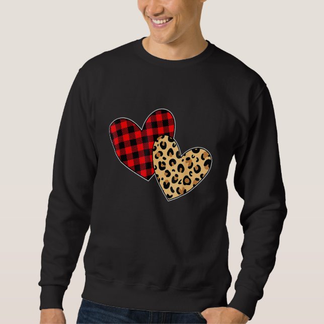 Hearts Love Leopard Plaid Valentines Day Matching  Lång Ärmad Tröja (Framsida)