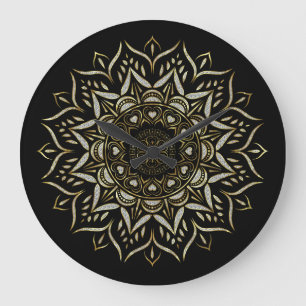 Hearts mandala White och guld faux glitter struktu Stor Klocka