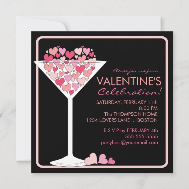 Hearts Martini Valentines day Party-inbjudan Inbjudningar (Framsida)