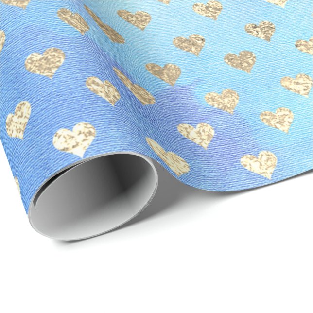 Hearts metalliska Mint Aqua Ocean Blue Guld Rosa Presentpapper (Rullad Hörn)