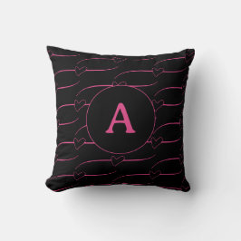 Hearts Monogram Black Magenta Kudde