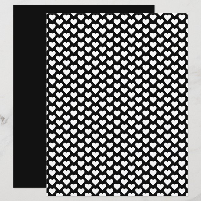 Hearts Mönster Black and White Scrapbook Papper (Fram/baksida)