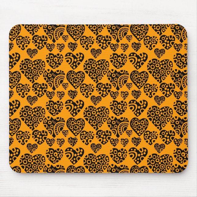Hearts Mönster - Black on Orange Musmatta (Framsidan)
