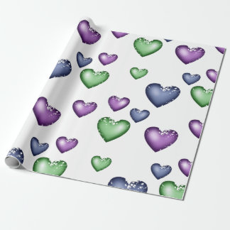 Hearts Mönster Blue Grönt Lila for Valentine's d Presentpapper