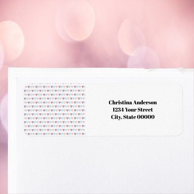 Hearts Mönster personalize Returadress Returadress Etikett (A pretty return address label with a pink, blue and purple heart pattern.  )