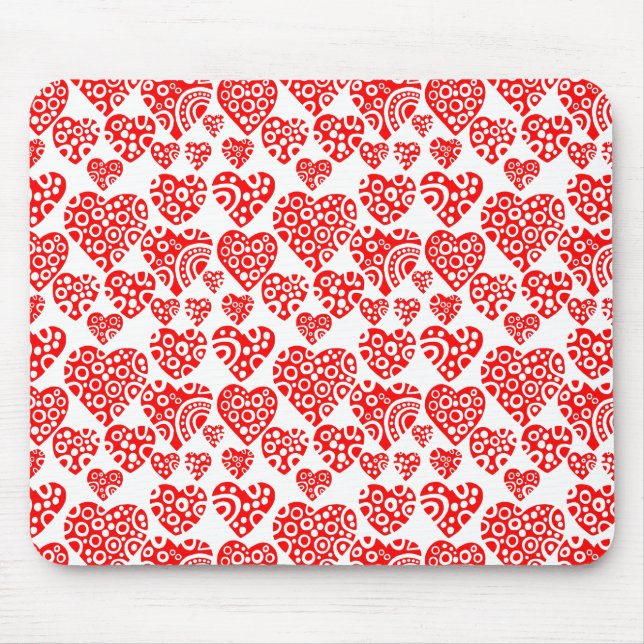 Hearts Mönster - Red on White Musmatta (Framsidan)