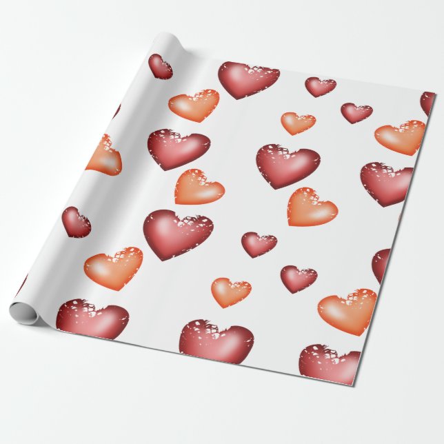 Hearts Mönster Red Orange for Valentine's day elle Presentpapper (Utrullad)