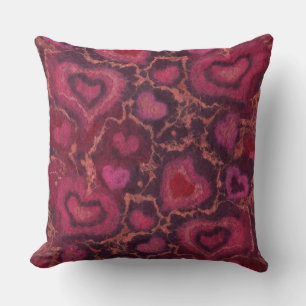 "Hearts" mönster, rött, burgundi och rosa, fiberko Kudde