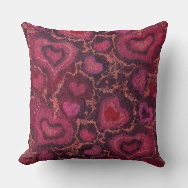 "Hearts" mönster, rött, burgundi och rosa, fiberko Kudde (Framsida)