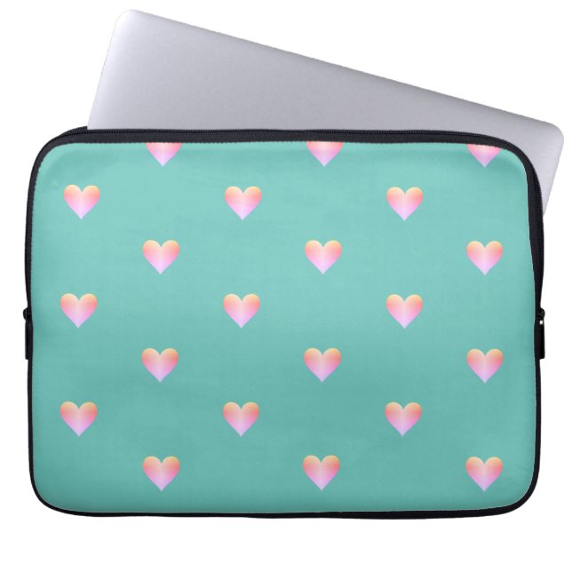 Hearts Mönster Simple Rosa Teal Laptop Fodral (Framsidan)