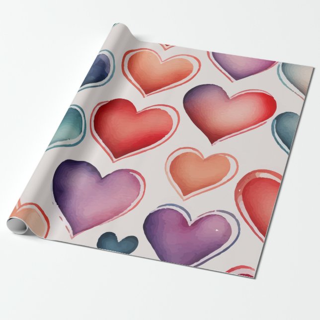 Hearts mönster vattenfärg Papper radbrytning Presentpapper (Utrullad)