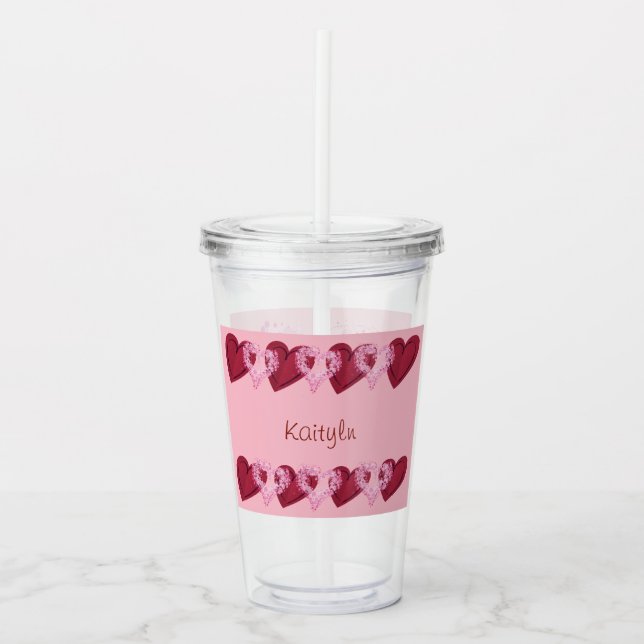 Hearts Namn & Monogram - Take Away Mugg (Framsida)