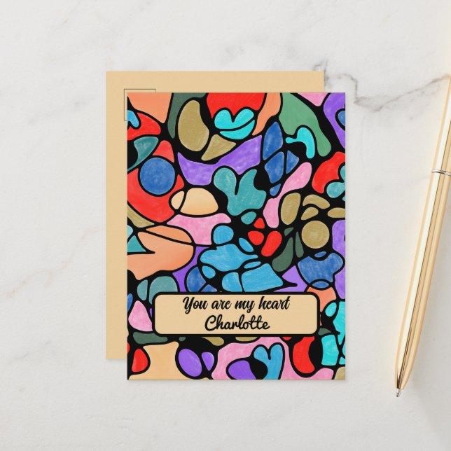 HEARTS NEUROGRAFISKA DIGITALA VATTENFÄRGER MEDDELANDE VYKORT (Fram/Back In Situ)