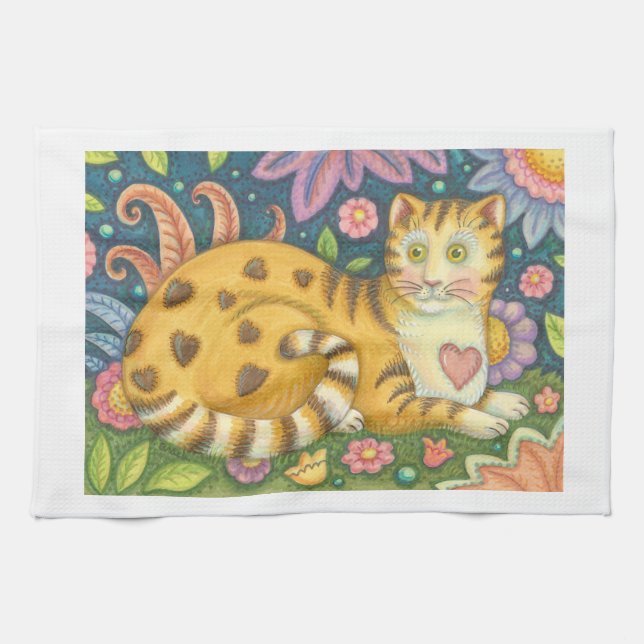 Hearts N'Rand Tabby Folk Cat Kitchen Towel Kökshandduk (Horisontell)