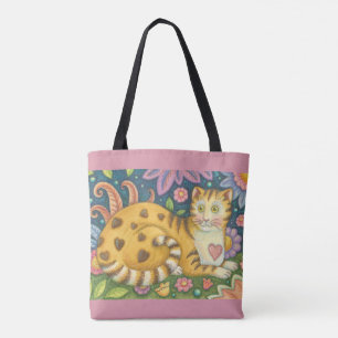 Hearts N'Rand Tabby Folk CAT TOTE BAG Tygkasse