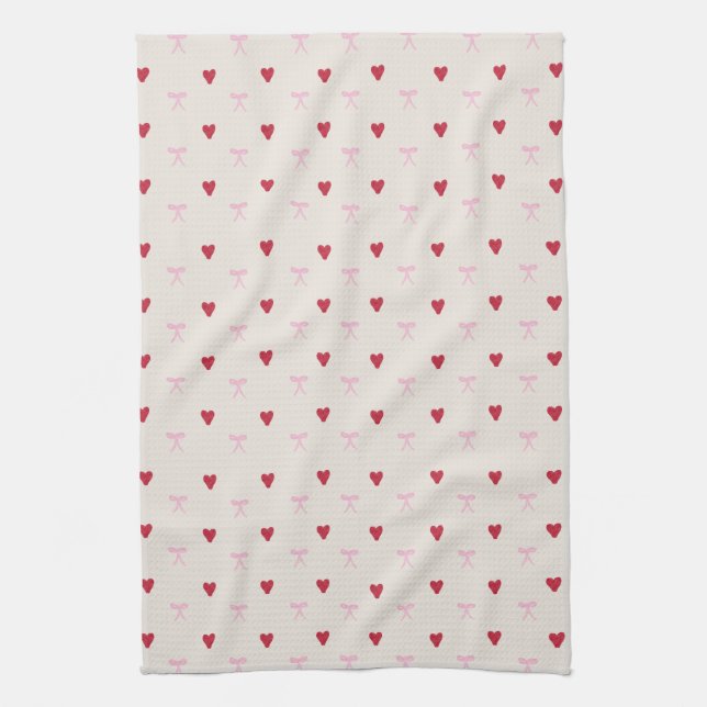 Hearts och Bows Coquette Mönster Kitchen Towel Kökshandduk (Vertikal)