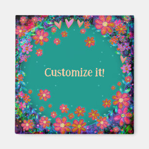 Hearts och Flowers Customical Whimsical Söt Magnet