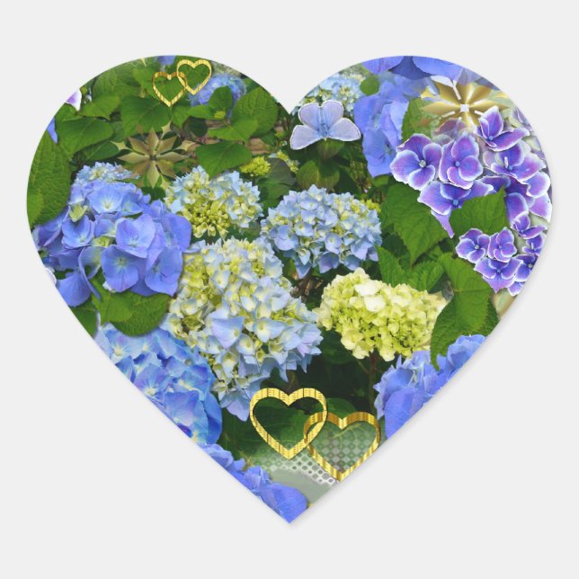 Hearts och Hydrangeas Hjärtformat Klistermärke (Framsida)