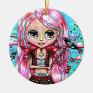 Hearts och Kisses Cute Stort öga Fairy Doll Julgransprydnad Keramik