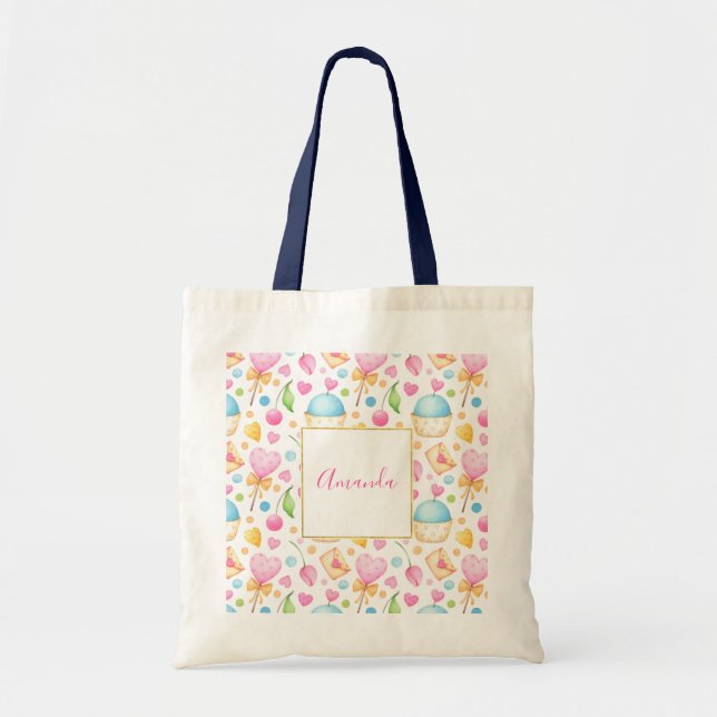 Hearts och muffins Delighful Watercolor Mönster Tygkasse (Framsidan)